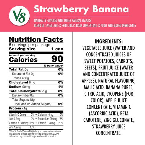 V8 100% 8 oz (24 Pack) Strawberry Banana Fruit and Vegetable Juice, fl Can