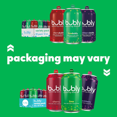 3 Pack 12 Oz (Pack 18) bubly Sparkling Water, Lime Yours Flavor Variety (Lime, Cherry, Blackberry), Zero Sugar & Zero