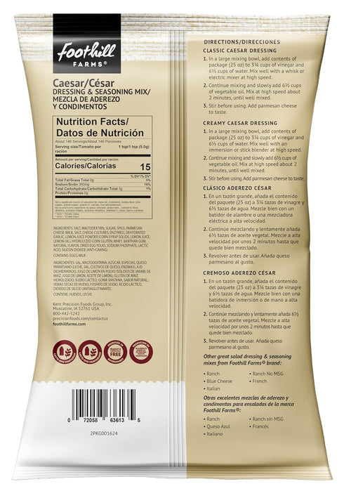 1 25 oz Packet Foothill Farms Caesar Dressing & Seasoning Mix, Make Classic Caesar Salad Dressing, Top Sandwiches, Mix