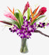 Generic Fresh Orchids and Tropical Flower Bouquet, Purple Orchids, Red Ginger, Heliconia, Mixed