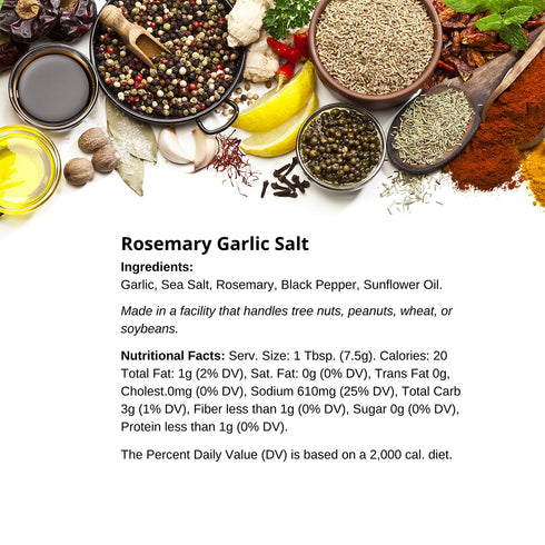Premium Rosemary Garlic Salt by Spice + Leaf, Vegan Kosher Spice Blend for Roasted Potatoes, 3.1 oz