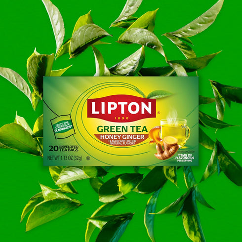 20-Count Lipton Honey Ginger Green Tea Bags Flavored Unsweetened Hot or Iced Tea with Caffeine Flavonoids Natural Zesty