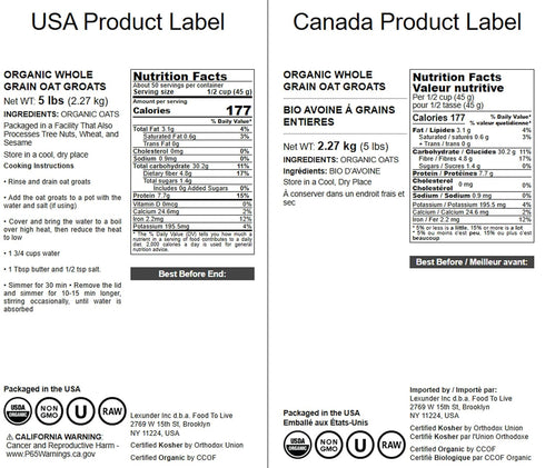 5 100% Food to Live Organic Oat Groats, Pounds Whole Grain, Non-GMO Seeds, Kosher, Raw, Non-Irradiated, Vegan, Bulk