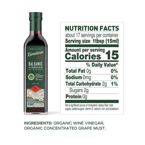 6%, 100% 8.5 Oz Bionaturae Vinegar Balsamic - Organic Balsamic Vinegar, Modena Balsamic Vinegar, Acidity USDA Certified