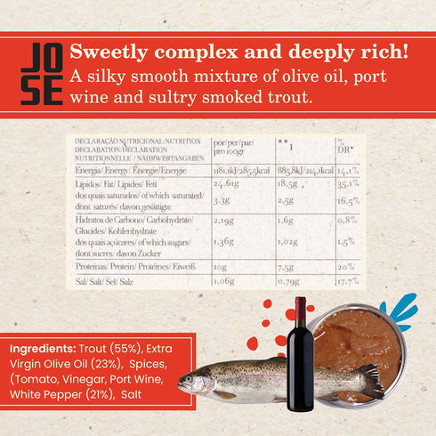3, 75g Canned Trout Pat with Port Wine by Jose Gourmet, Wild Caught Portuguese Trout, Tinned Fish Pat, High Protein