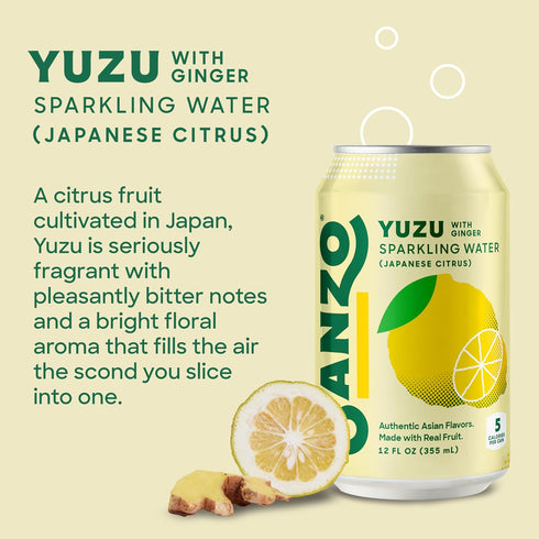 12oz, 6 Pack Sanzo Flavored Sparkling Water - Yuzu Lemon Seltzer (with Ginger) - Low Calorie Low Sugar Soda - Craft
