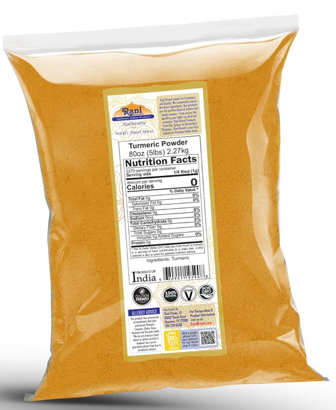 80oz (5lbs) 2.27kg 100% Rani Turmeric (Haldi) Root Powder Spice, (High Curcumin Content) Bulk ~ All Natural | Pure