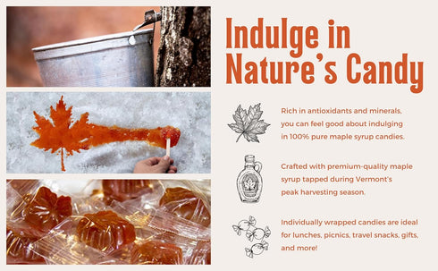 (1.5 LB) Real Maple Syrup Leaf Drop Candy -Traditional Leaf-Shaped Candies - Hard Syrup Sugar From Vermont- Resealable
