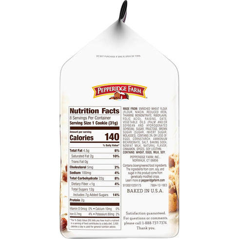 8.6 oz. Pepperidge Farm Santa Cruz Soft Baked Oatmeal Raisin Cookies, Bag