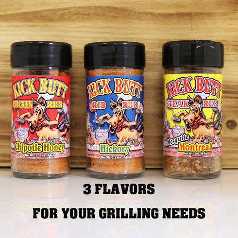 Kick Butt Spice Rub Gift Set, Gourmet Seasoning Spice Salt Set (7 oz) for Ribs Chicken Steak