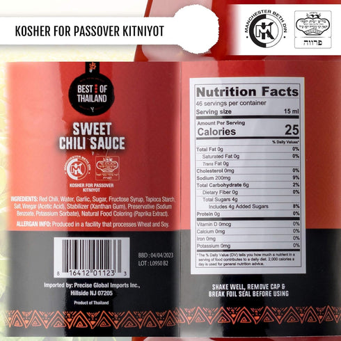 Best of Thailand Sweet Chili Sauce | 2 Bottles 23.65oz | Authentic Asian-Brewed Thai Marinade, No MSG, Kosher