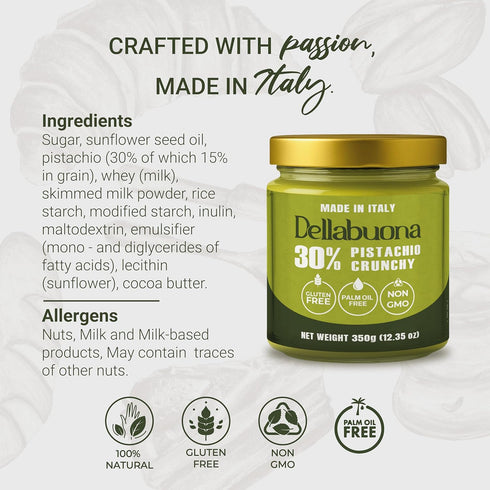 12.34 oz (350 Dellabuona CRUNCHY Pistachio Cream VALUE JAR g) Glass Jar Smooth and velvet with Pistachio Crunch