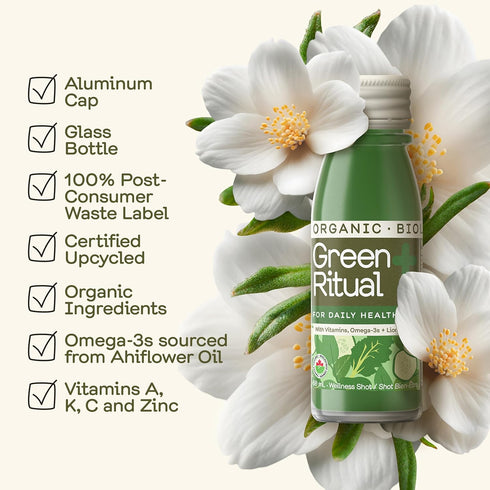 12-Count 60mL 2 Oz, Pack 12 Greenhouse Juice Green Ritual Wellness Shot Brain-Boosting Glass Bottles with Cucumber