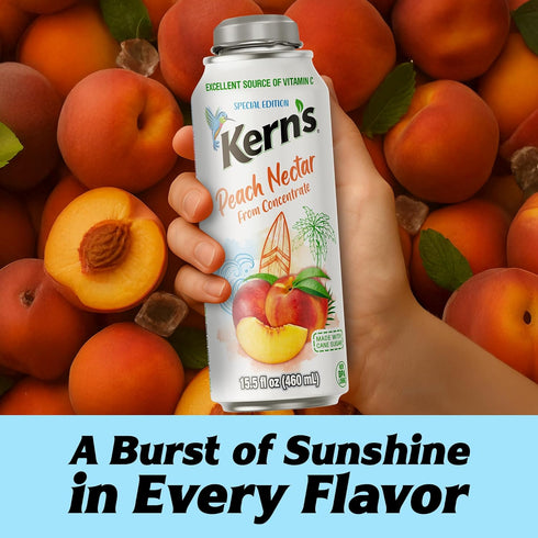 15.5oz, 12 Pack Kerns Peach Nectar Lata Botella - Made with Fresh Fruit Puree & Peach Juice Concentrate for Fruit