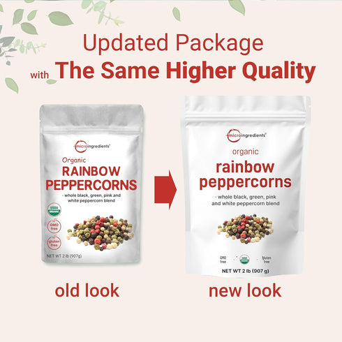 2lbs Micro Ingredients Organic Whole Rainbow Peppercorns, | Premium Whole Peppercorns for Grinder Refill | Great