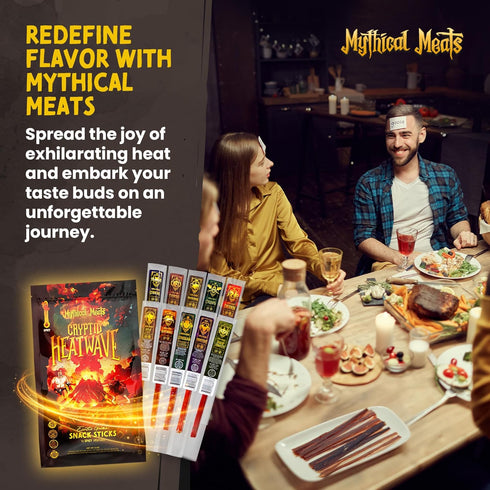 Pack 10 Mythical Meats Cryptid Heatwave Spicy Variety Legendary Exotic Game & Beef Snack Sticks Dried & Dehydrated