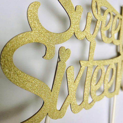 Sweet 16 Cake Topper, Happy 16th Birthday Cake Topper - Gold by Merry Expressions
