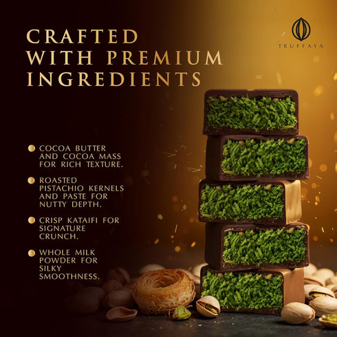 Truffaya 7.41 oz Pack Dubai Chocolate Bar Pistachio Kataifi - Premium Kunafa Style Milk Chocolates with Pistachio