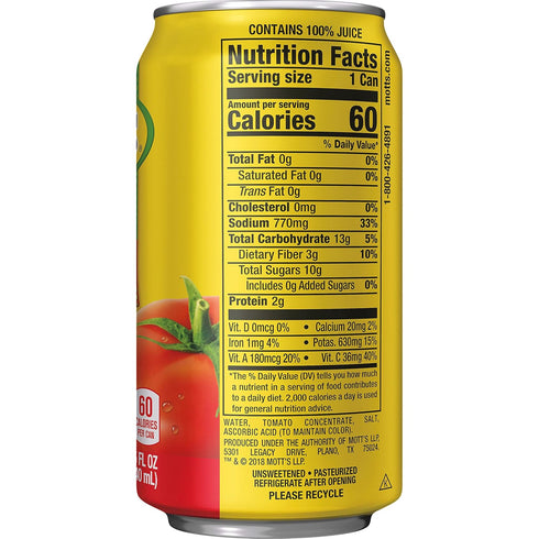 100% 11.5 24 Count Mott's Tomato Juice, Fluid Ounce Can
