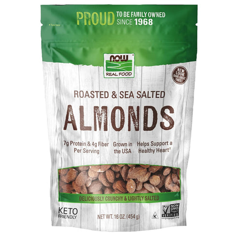 NOW Foods, Almonds, Roasted with Sea Salt, Source of Protein, Fiber and