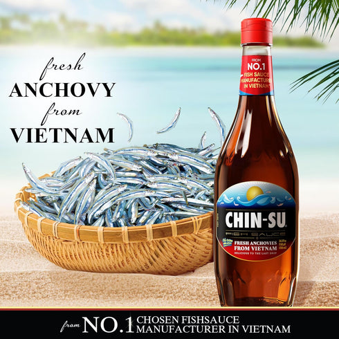 Chin-Su Fish Sauce, Premium Vietnamese, Fresh Anchovies Salted On Boat, One-Year Aged, Gluten Free, 24.3 Oz