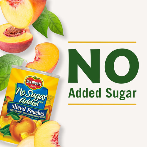 6-Pack, 14.5 oz DEL MONTE No Sugar Added Yellow Cling Sliced Peaches, Canned Fruit, Can