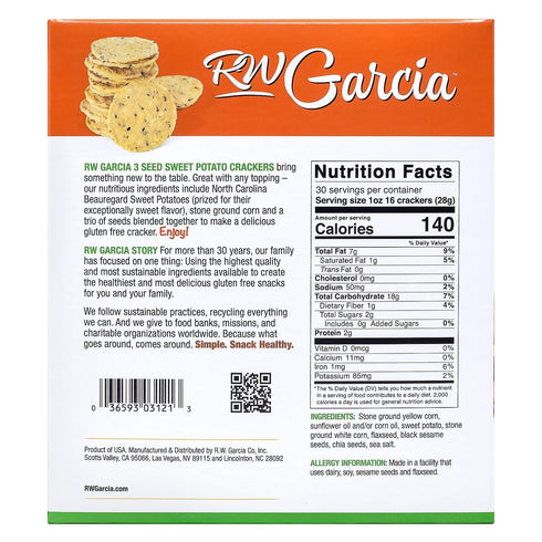 RW Garcia 3 30 (2 15oz 30 1.87 Sweet Potato Seeds Crackers Net Wt Ounce X Bags), Ounce ,, Pound ()