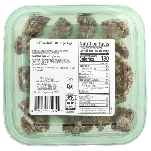 10 Natural Delights, Organic Date Coconut Mini Medjoo, Ounce