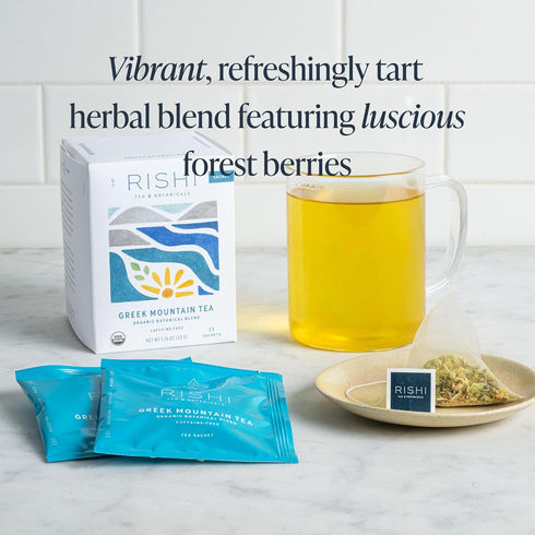 15 Count (Pack 6) Rishi Tea Greek Mountain Tea Herbal Tea - Organic, Caffeine Free Sachet Tea Bags, Sleep Friendly