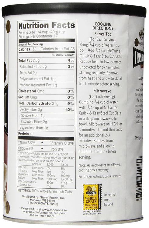 24 oz (Pack 6) McCann's Steel Cut Irish Oatmeal, Quick & Easy