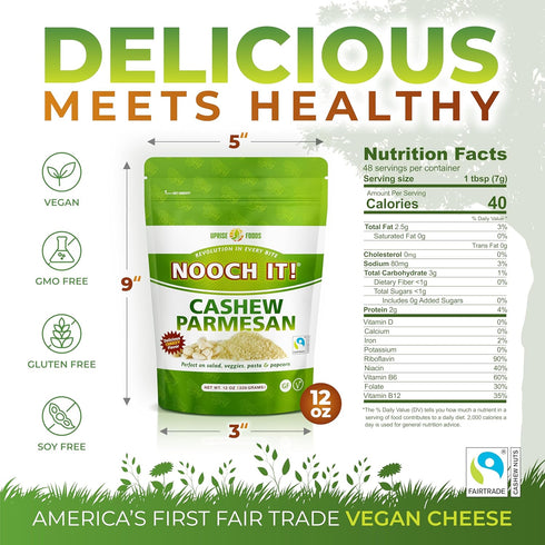 12oz NOOCH IT Vegan Cashew Parmesan Cheese | Dairy-Free, Organic, Fair Trade | Grated Plant-Based Cheese Topping