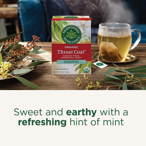 16 Traditional Medicinals Organic, Throat Coat Tea, Eucalyptus & Slippery Elm - Supports Respiratory and Throat Health
