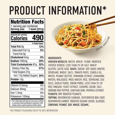 8.1-oz (Pack 6) Annie Chun's Noodle Bowl, Thai-Style Pad Thai, Vegan, Non-GMO
