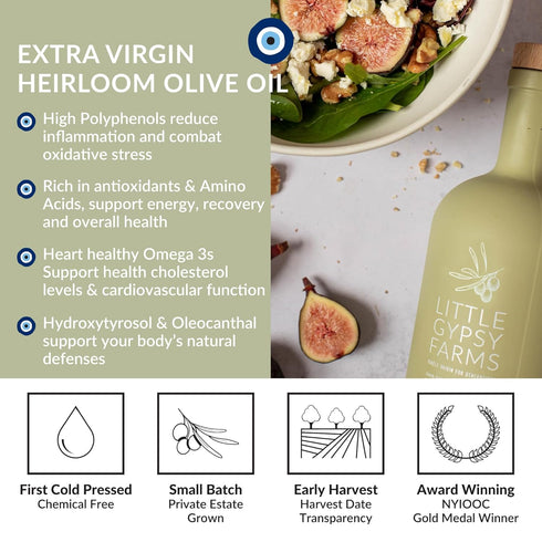 Gypsy Farms 350ml Heirloom EVOO from Little | Extra Virgin Olive Oil from a Single Estate in Greece | First