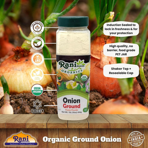 16oz (1lb) 454g Rani Organic Ground Onion (Pyaaz Powder) PET Jar ~ All Natural | Gluten Friendly | Vegan | NON-GMO |