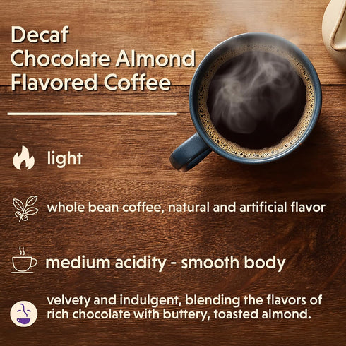 1 (Pack 1) Coffee Bean Direct Decaf Chocolate Almond Flavored, Whole Bean Coffee, Nutty Chocolate Flavor, Light Roast