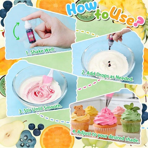 12 Set, 6ml/Bottle Natural Food Coloring - Vibrant Colors Natural Liquid Food Dye FD&C & Artificial Dye Free, Food