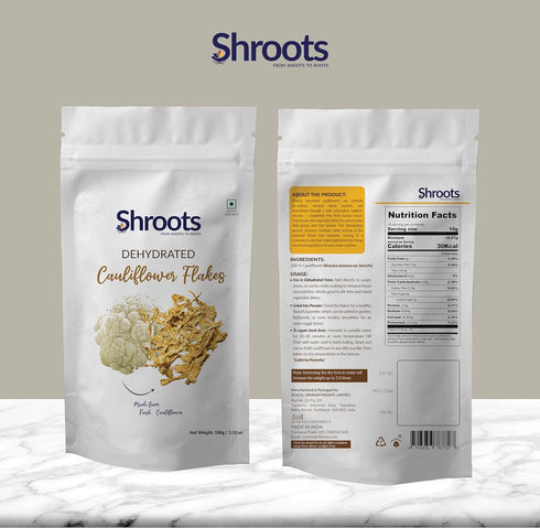(100g 3.5 oz, Pack SHROOTS Dehydrated Cauliflower Flakes Air Dried Dehydrated Vegetable, Gluten Free, Pure Veg, No