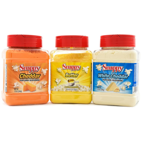 Snappy Popcorn Seasoning Variety Bundle, Butter, Cheddar Cheese, White Cheddar, 12 oz,