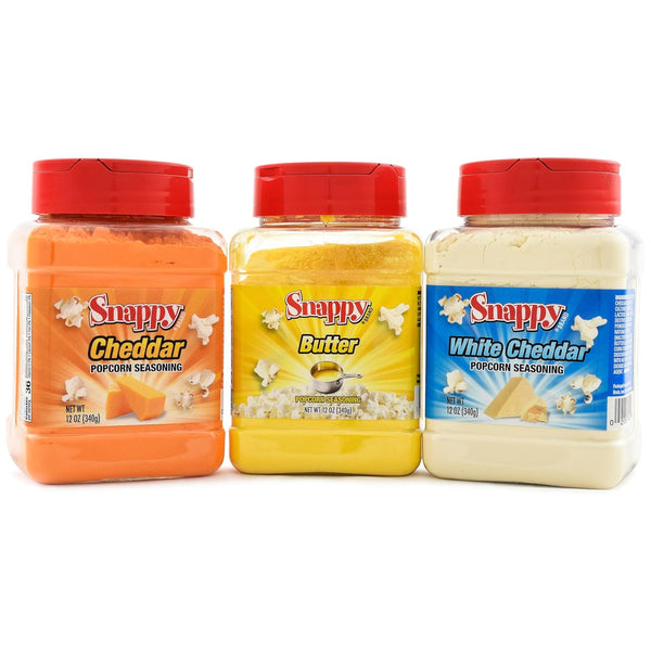 Snappy Popcorn Seasoning Variety Bundle, Butter, Cheddar Cheese, White Cheddar, 12 oz,