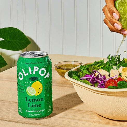 12 oz OLIPOP Prebiotic Soda Pop, Lemon Lime, Prebiotics, Botanicals, Plant Fiber, fl