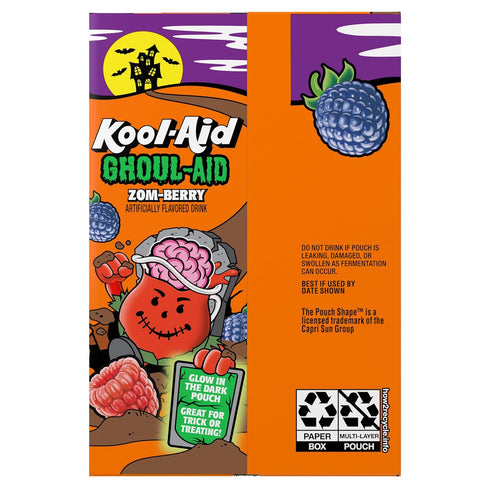 10 6 oz Kool-Aid Ghoul-Aid Artificially Flavored Drink, Pouches, for School Lunches and On-the-Go Hydration, Zom-Berry