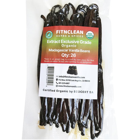 FITNCLEAN VANILLA 26 Organic Madagascar Vanilla Beans Extract, Grade B, 4.5" - 5.5", Certified USDA Organic