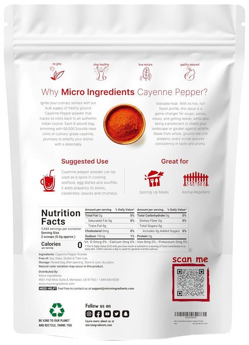 6lbs (60,000 Ground Cayenne Pepper Powder, SHU Heat) | Premium Source for Spice & Seasoning | Garden Protection from