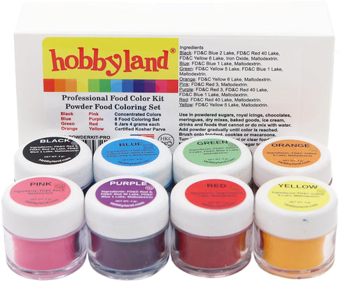 Hobbyland Powder Food Color Kit, Professional Powder Food Coloring Set, 8 Colors,