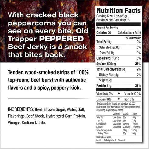 8 Pack, 11 70 (Pack Old Trapper Beef Jerky, Peppered Ounce Spicy Meat Snacks for Lunches or Between Meals, Grams