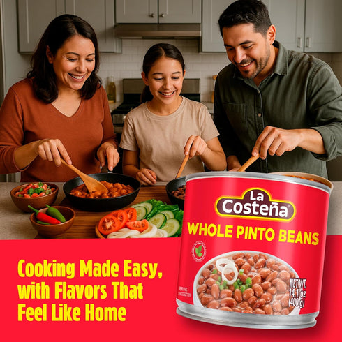 14.1oz, 12 Pack La Costea Whole Pinto Beans - Ready-to-Eat Canned Pinto Beans for Mexican Food, Vegetarian Chili