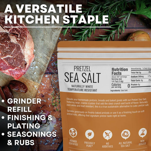 14 oz Pretzel Coarse Sea Salt for Soft Pretzels, Heat Resistant Bagel and Soft Pretzel, All Natural Sea Salt