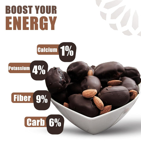Nakheel Alya 16 Dark Chocolate Almond Stuffed Dates, Pieces Gourmet Healthy Snack, Gluten-Free