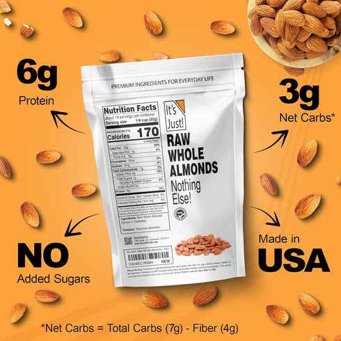 32oz (2lbs) It's Just! Raw Whole Almonds - Unsalted, Premium Quality, Grown in California